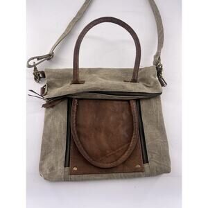 Vtg Mona B Distressed Upcycled Lined Satchel Crossbody Bag Cotton Leather Purse